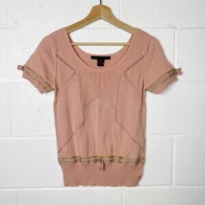 Marc Jacobs Vintage Y2K Knit Top M Pink Short Sleeve Sweater Bow Detail